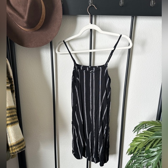 Billabong black white stripe linen blend pocket tank top tunic mini dress - Picture 3 of 4